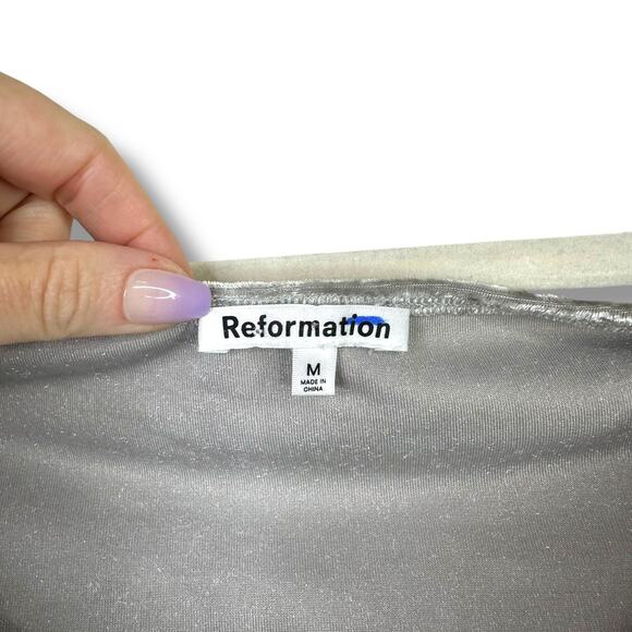 Reformation NWOT Andria Silver Moonlight Velvet Off-the-Shoulder Knit Tank Top - Picture 7 of 8
